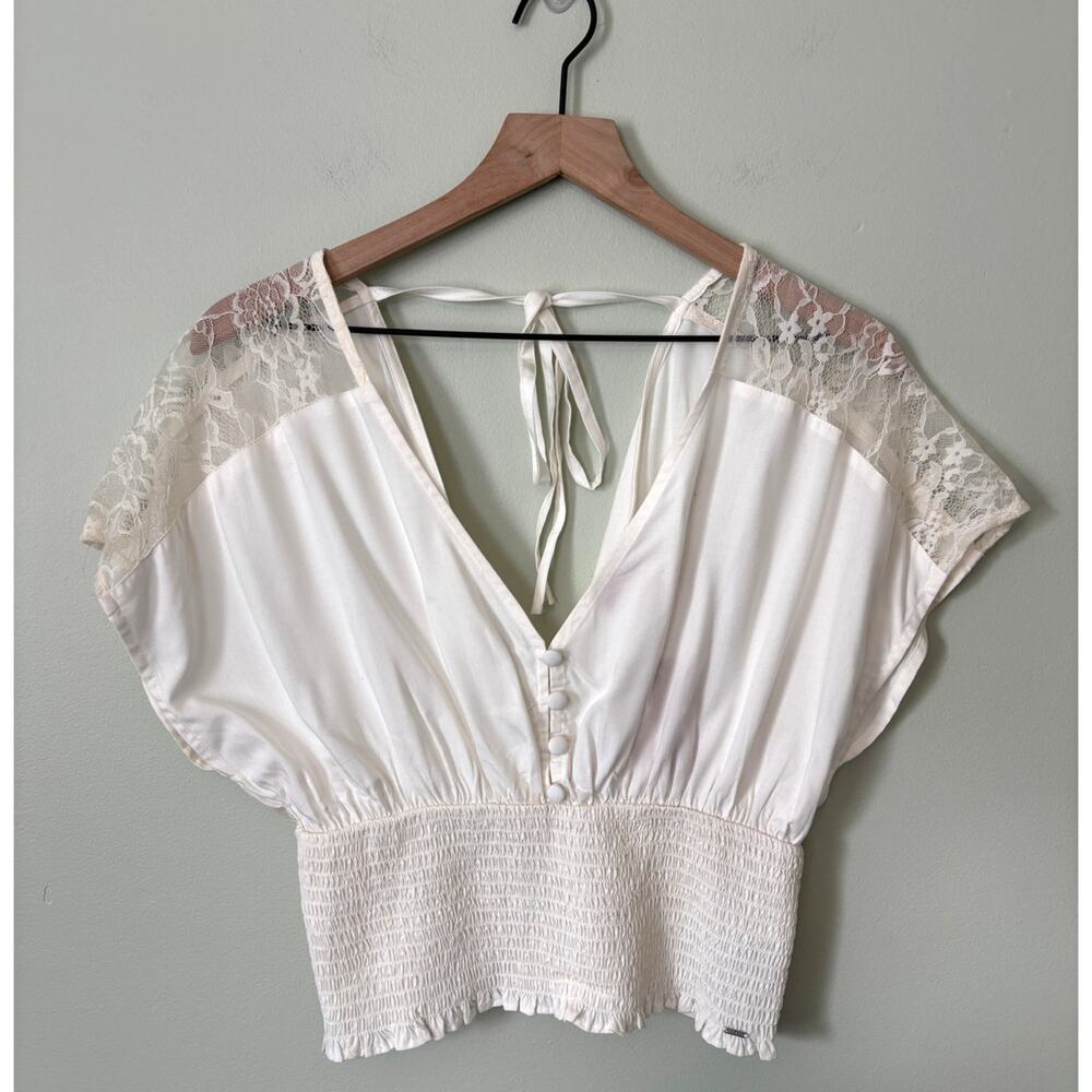 Guess New Tiffany Smocket Crop Lace Top Medium Festival Concert